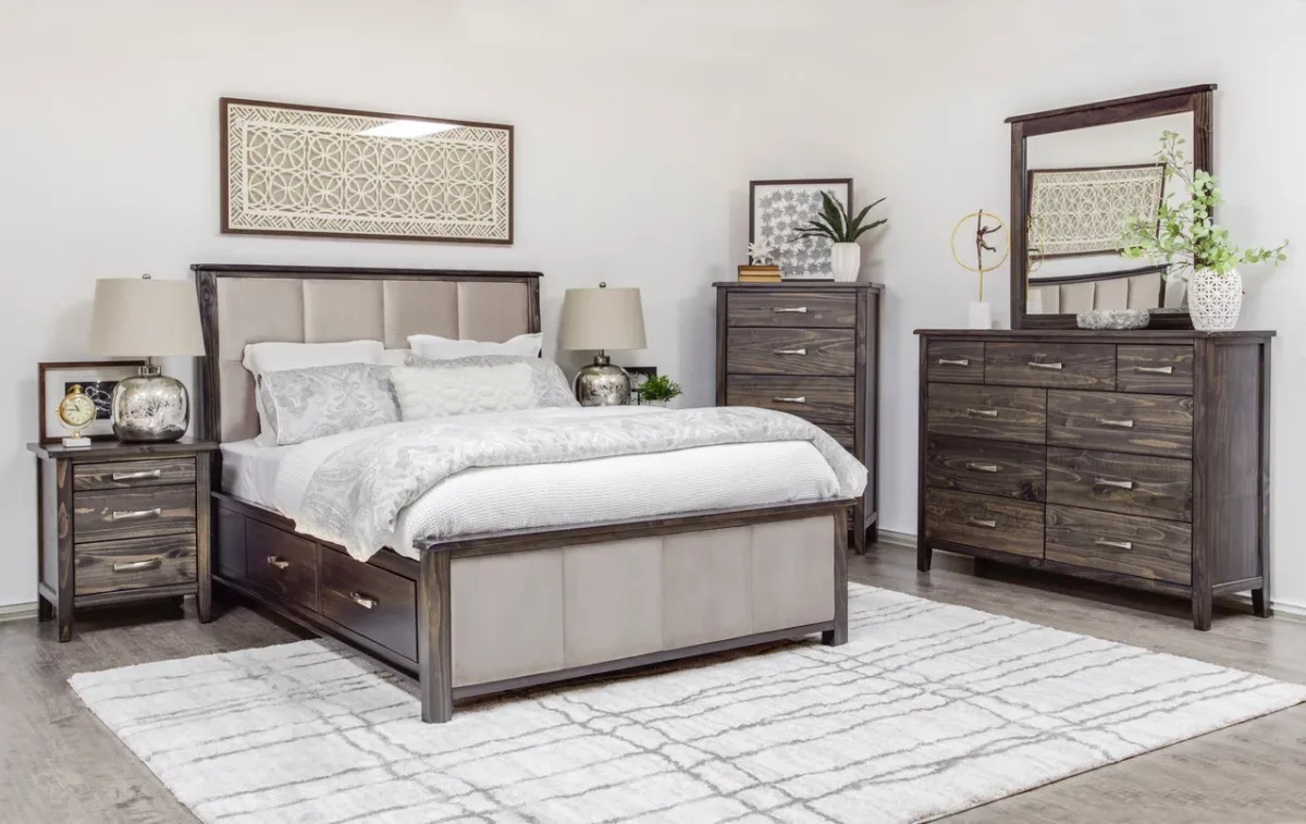 Scarlett solid wood Upholstered Bedroom set king queen double by Mako wood furniture