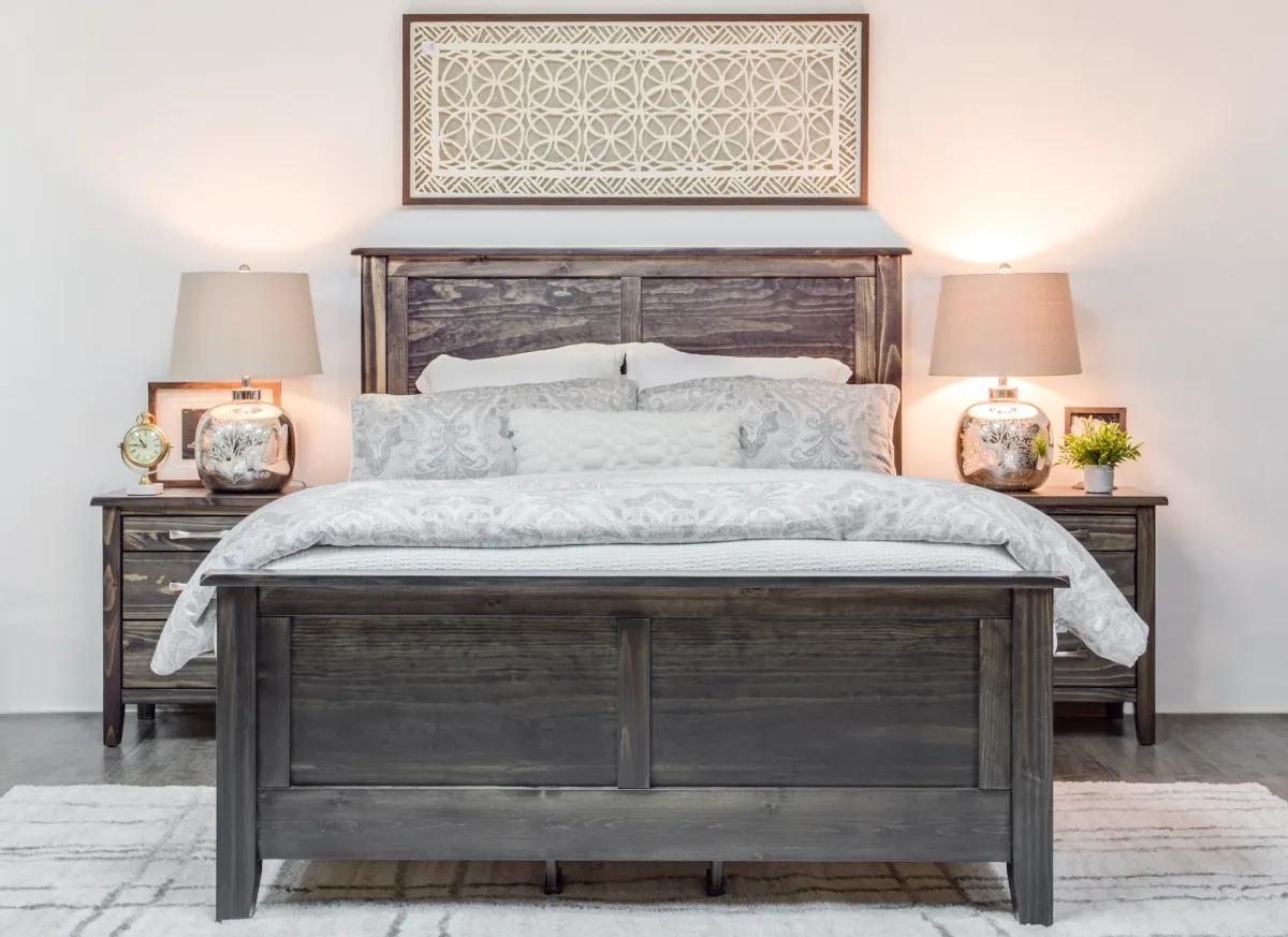 scarlett solid pine panel bed queen double king by Mako Wood Furniture