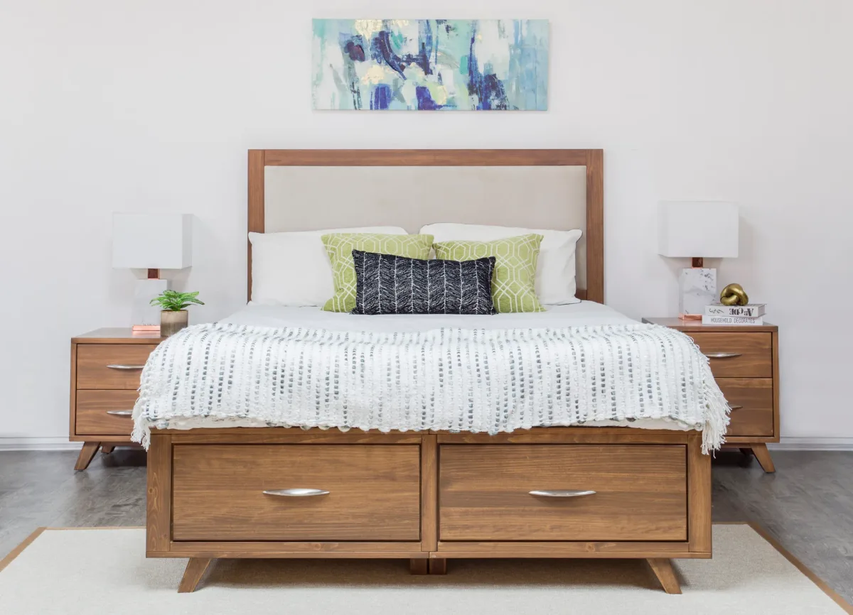 brandon front storage solid wood bed queen king double by Mako Wood Furniture