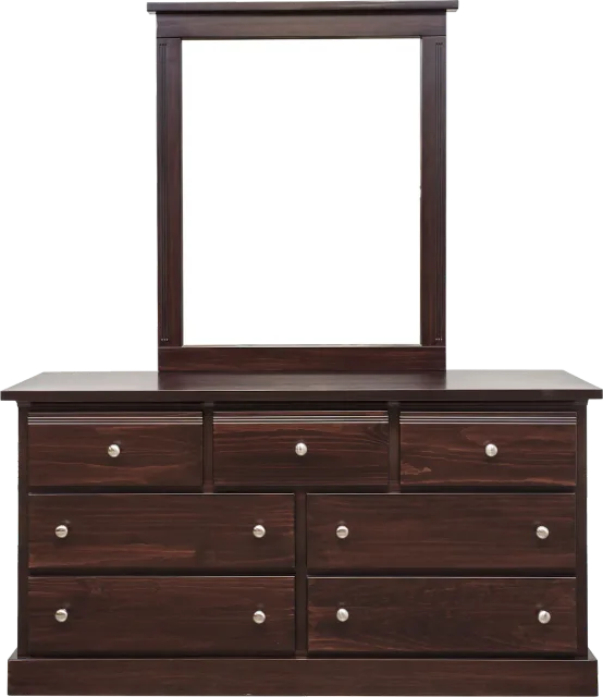 decora solid pine seven drawer dresser and mirror  by mako wood furniture