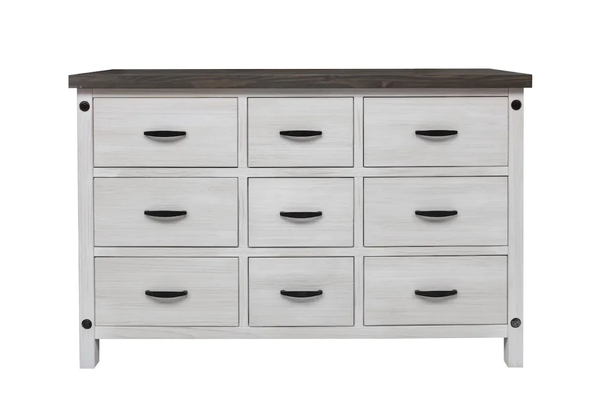 Wire brushed solid pine dresser in white finish