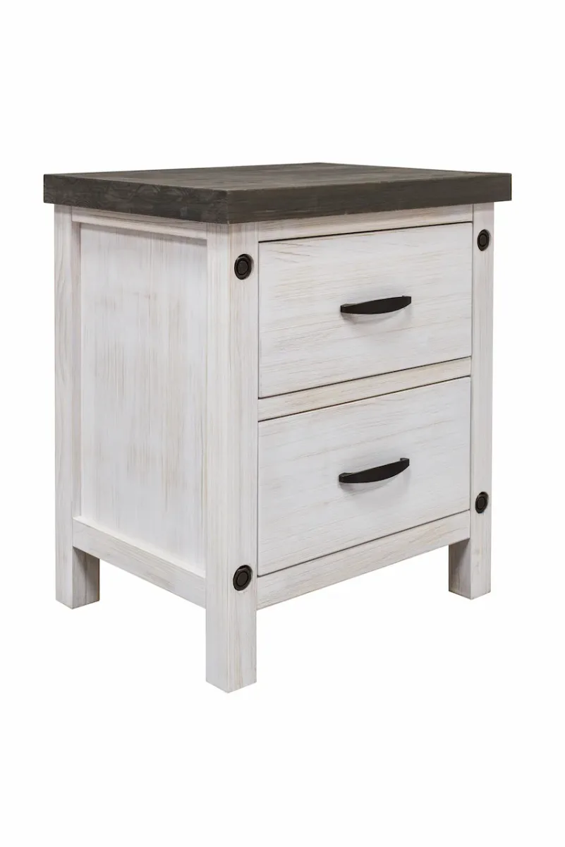 Wire brushed solid pine night table in white finish