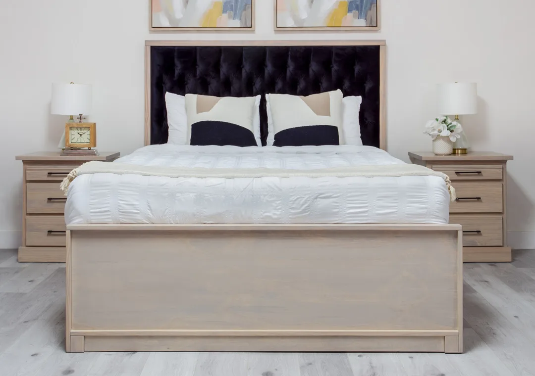 crystal solid wood diamond tufted headboard bed queen king double by Mako Wood Furniture