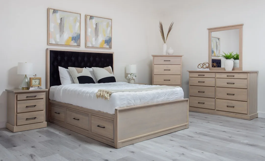 Crystal solid pine diamond tufted headboard bedroom suite by Mako Wood Furniture