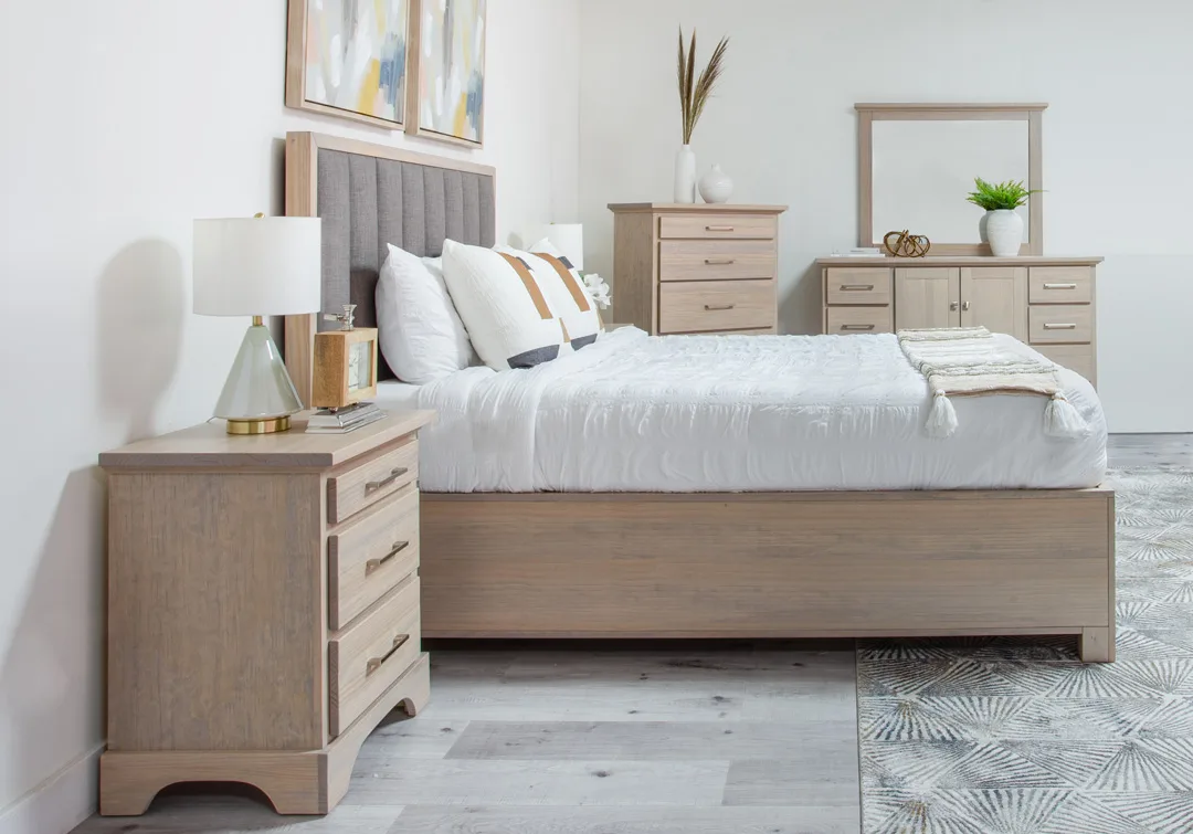 Solid wood Nova bed with upholstered Channel headboard
