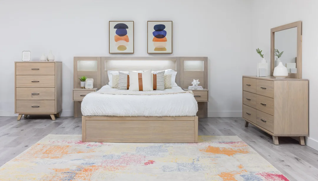 Belmont bedroom suite with floating nigh tables by Mako Wood Furniture