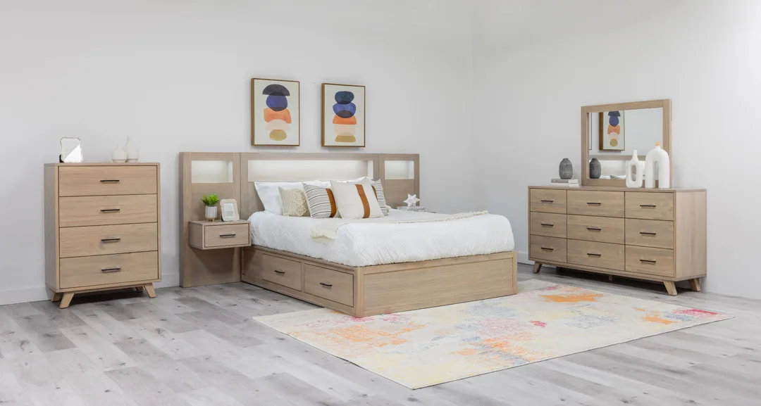 Solid wood Belmont Storage bed with floating night tables