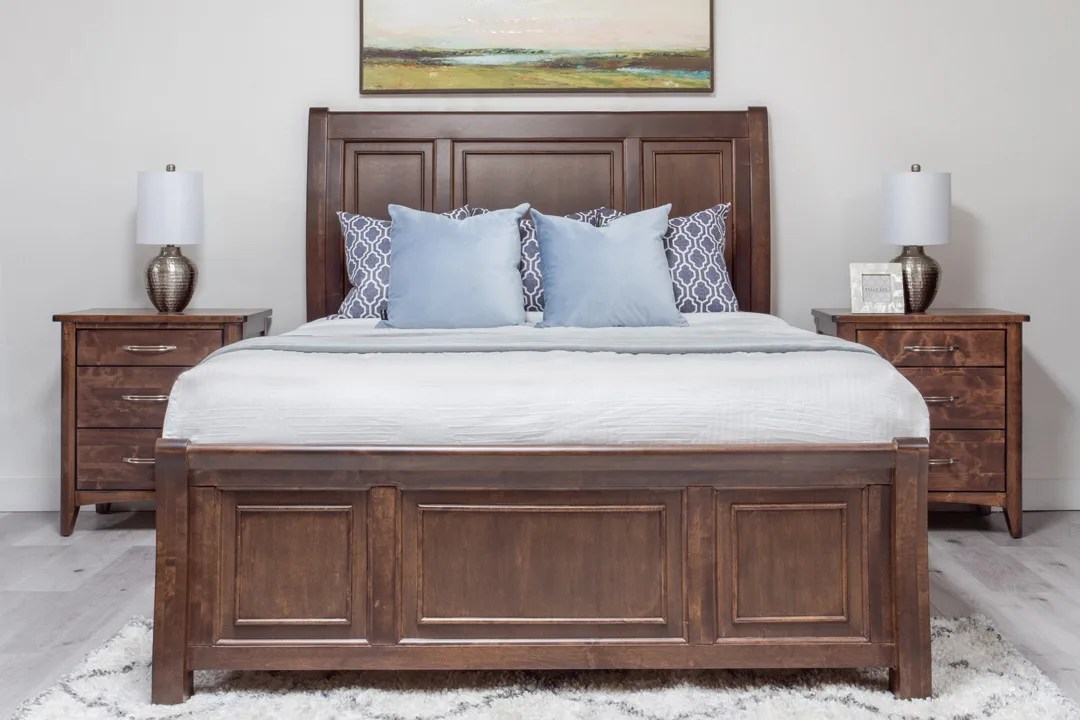Whistler solid maple sleigh bed queen king double by Mako Wood Furniture