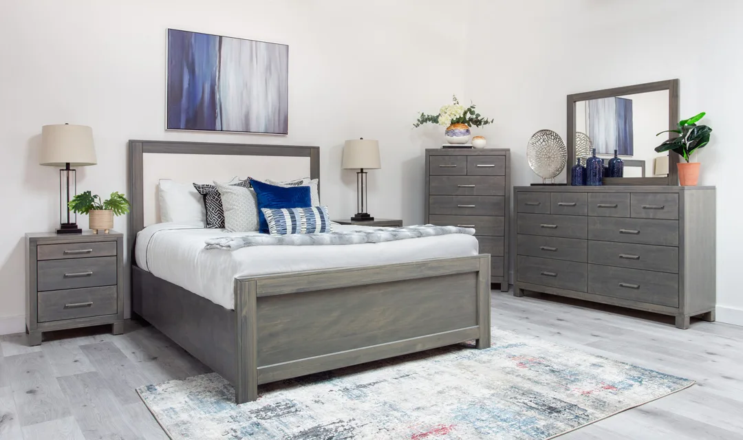 Solid maple modern bedroom suite  by Mako in Gray finish