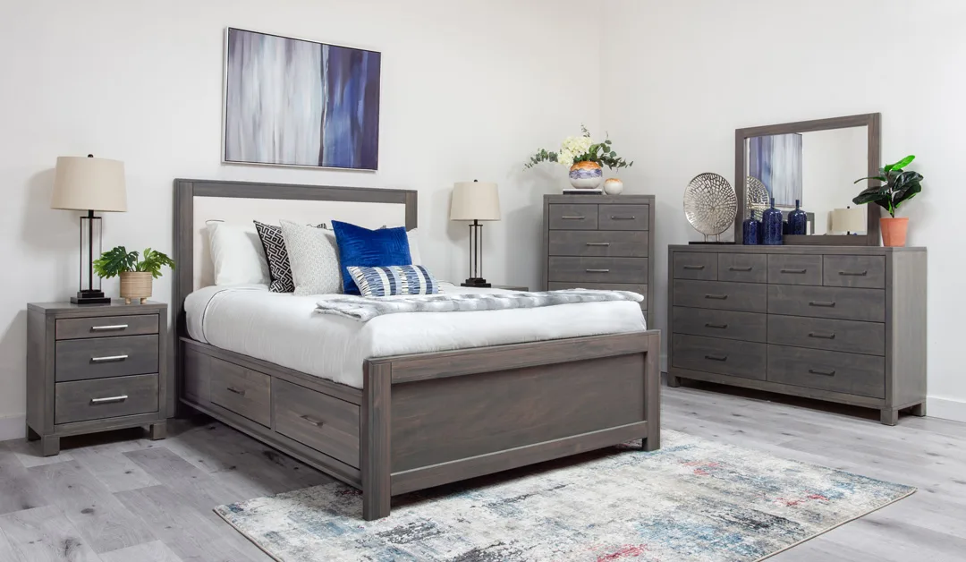 Solid maple Delta bedroom set by Mako in light gray finish
