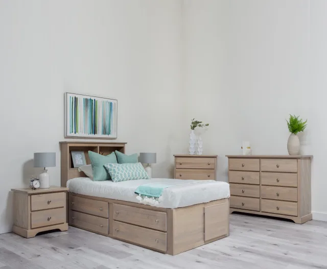 Captain solid pine side storage bedroom suite by Mako Wood Furniture