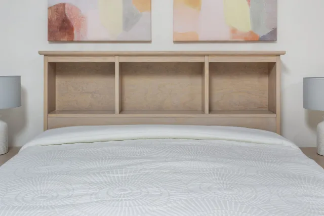 Solid wood bookcase headboard by Mako Wood Furniture