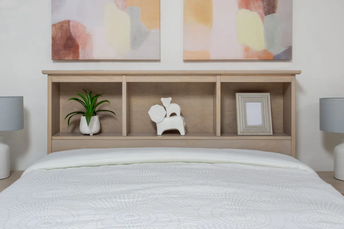 1300-MATES-Q BC-HB Pine bookcase headboard Queen size Canadian Made