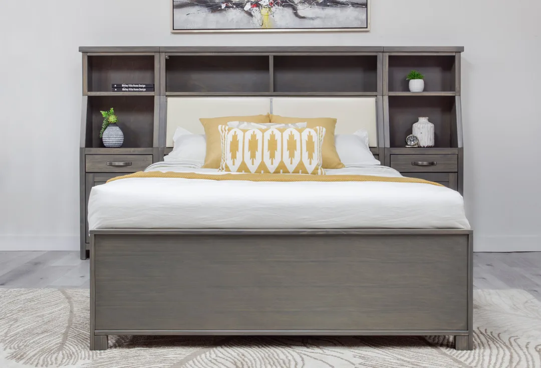 Radiata Pine Storage bed with bookcase headboard and towers